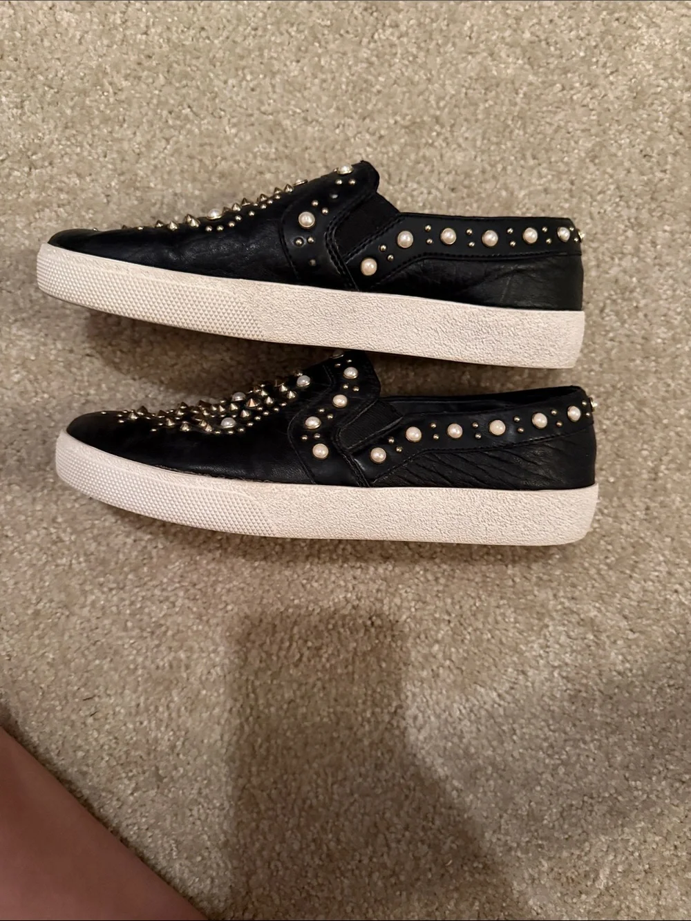 Vince Camaro Women's Black Slip-On Stud & Pearl Embellished Sneakers